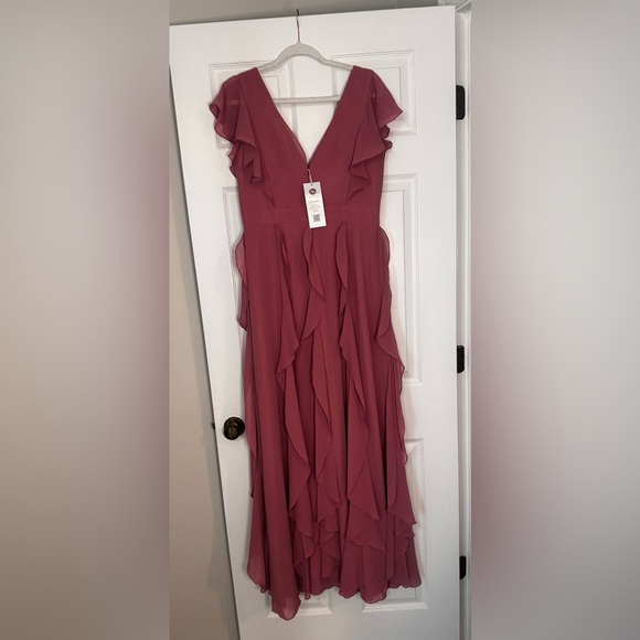AW Bridal Elegant Rose Colored Ruffle Dress Sz 12 Formal/Bridesmaid/WeddingGuest - Picture 4 of 4